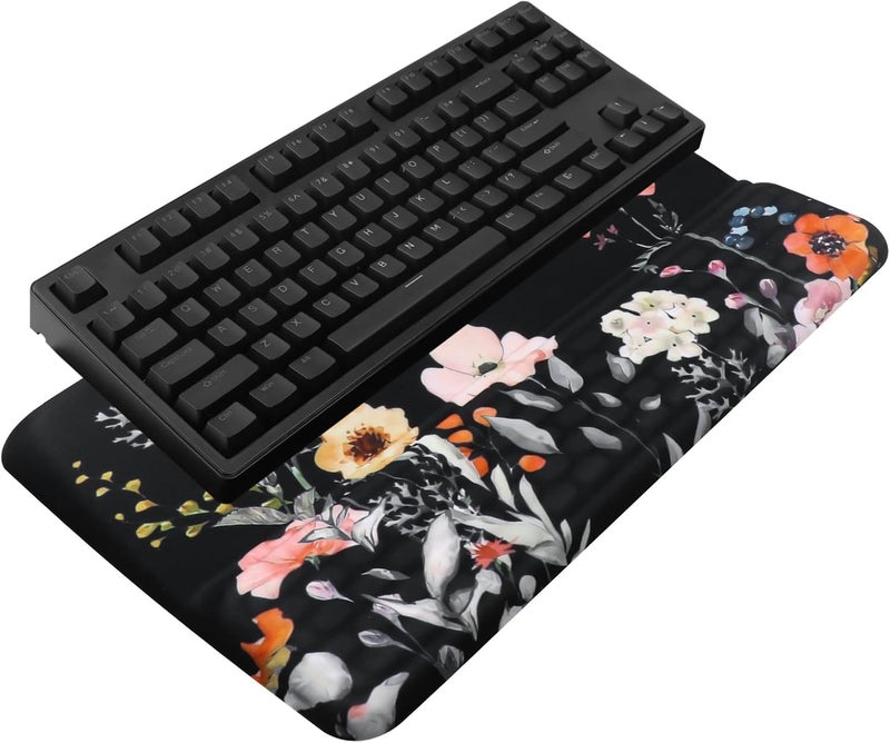 KEPUTAIER Computer Keyboard Stand with Wrist Rest, Ergonomic Tilted Keyboard Holder - Keyboard Riser with Wrist Pad - Keyboard Tray Support for Office Home - Black Flowers - Image 1